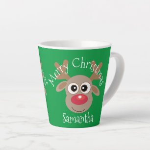 Christmas Cute Reindeer Cartoon Green Latte Mug