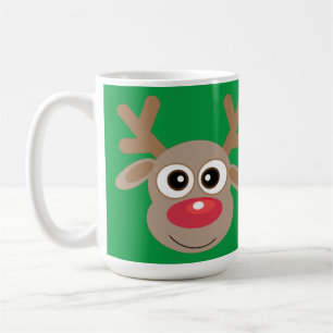 Christmas Cute Reindeer Cartoon Green Latte Mug