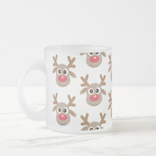 Christmas Cute Reindeer Cartoon Pattern Frosted Glass Coffee Mug