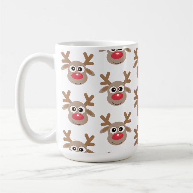 Christmas Cute Reindeer Cartoon Pattern White Coffee Mug (Left)