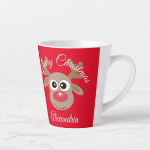Christmas Cute Reindeer Cartoon Red Latte Mug