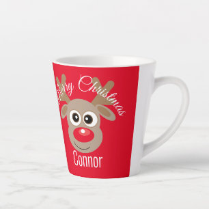 Christmas Cute Reindeer Cartoon Red Latte Mug