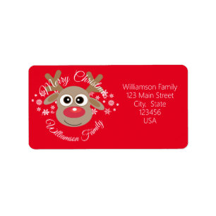 Christmas Cute Reindeer Cartoon Red Script Type Label