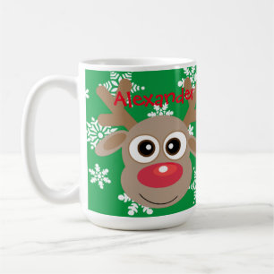 Christmas Cute Reindeer Cartoon Snowflake Green Coffee Mug