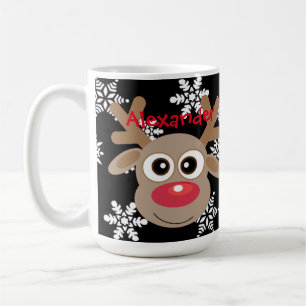 Christmas Cute Reindeer Cartoon Snowflakes Black Coffee Mug
