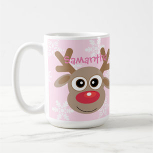 Christmas Cute Reindeer Cartoon Snowflakes Pink Coffee Mug