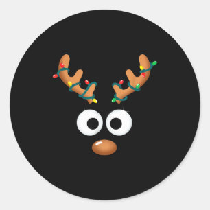 Christmas Cute Reindeer Face Antlers Wrapped In Li Classic Round Sticker