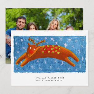 Christmas Cute Reindeer Illustration Photo Holiday Card