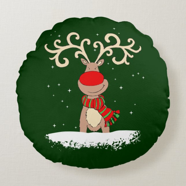 Christmas cute reindeer round throw pillow (Front)