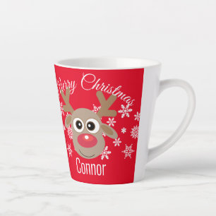 Christmas Cute Reindeer Script Type Snowflake Red Latte Mug