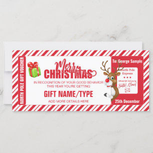Christmas Cute Reindeer Ticket, Gift Card/Voucher
