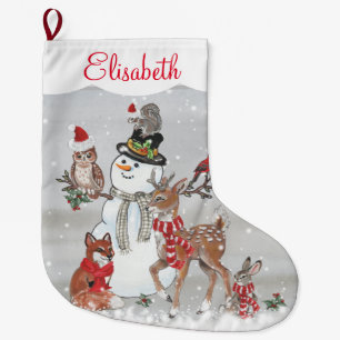 Christmas Cute Reindeer Woodland Animal Snowman Large Christmas Stocking