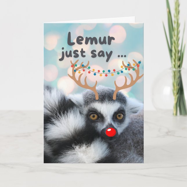 Christmas Cute Ring Tailed Lemur Pun Card (Front)