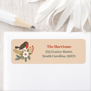 Christmas Cute Robin Taupe Return Address
