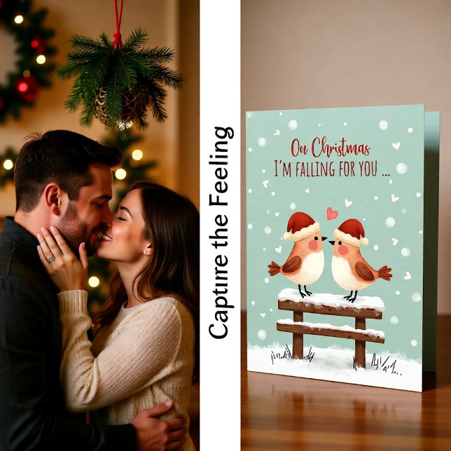 Christmas Cute Romantic Love Birds in Falling Snow Card (Creator Uploaded)