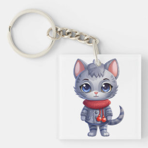 Christmas Cute Russian Blue Cat Key Ring