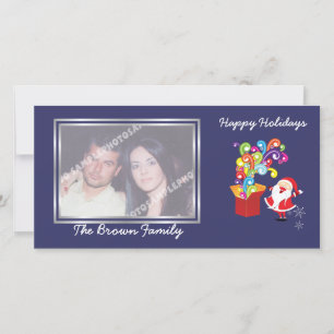 Christmas cute Santa Claus and gift box photo card