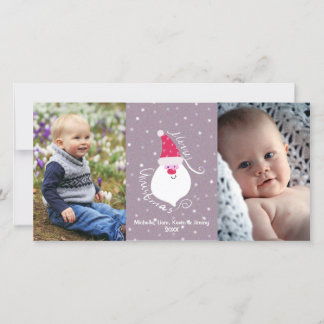 Christmas Cute Santa Custom 2 Photos Holiday Card