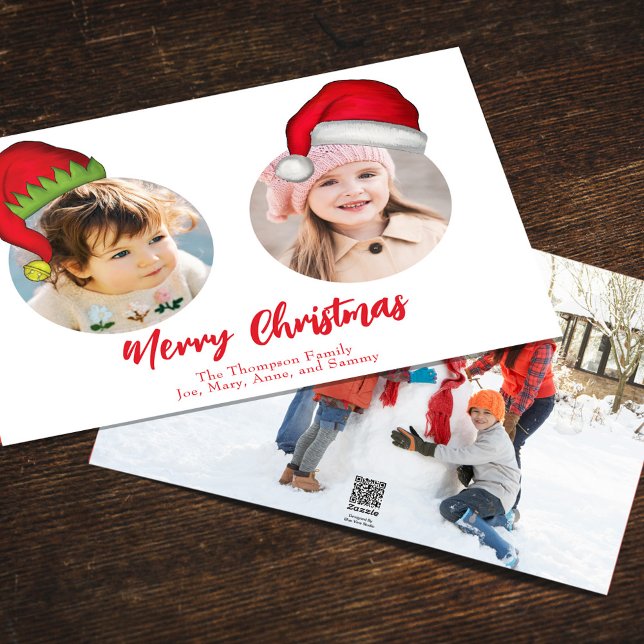 Christmas Cute Santa Elf Funny Whimsical 3 Photo Holiday Card (Merry Christmas cute whimsical multi-photo greeting card with a three-photo template. )