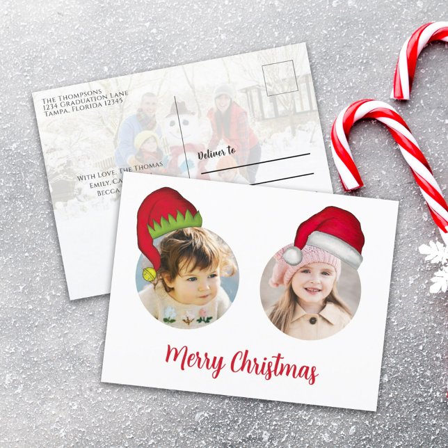 Christmas Cute Santa Elf Funny Whimsical 3 Photo Holiday Postcard (Creator Uploaded)