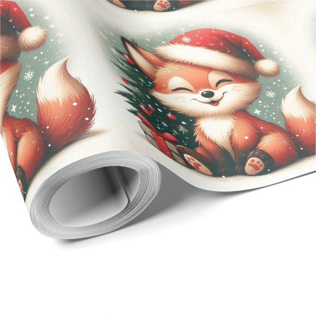Christmas Cute Santa Fox gift box Wrapping Paper (Roll Corner)