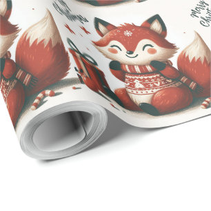 Christmas Cute Santa Fox gift box Wrapping Paper