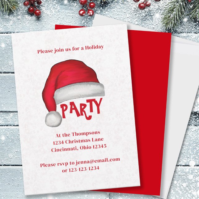 Christmas Cute Santa Hat Whimsical Fun Holiday Invitation (Christmas party cute whimsical holiday party invitation. )