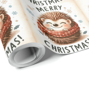 Christmas Cute Santa hedgehog Wrapping Paper