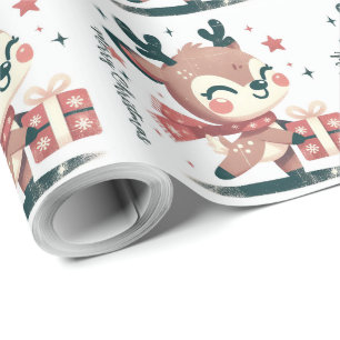 Christmas Cute Santa Reindeer gift boxes Wrapping Paper