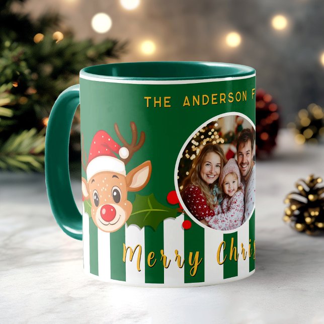 Christmas Cute Santa Reindeer & Holly Family Photo Mug (Christmas Cute Santa Reindeer & Holly Family Photo Mug)