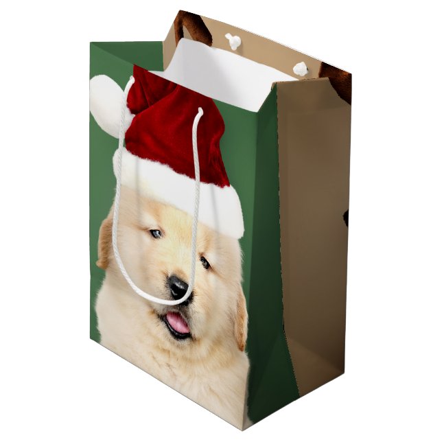 Christmas Cute Santa Reindeer Puppies Custom Medium Gift Bag (Front Angled)
