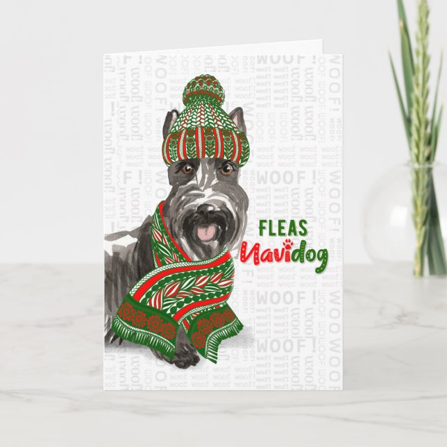 Christmas Cute Scottie Fleas NaviDOG Holiday Card (Front)