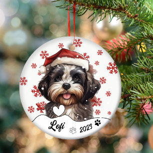 Christmas Cute Shih Tzu Dog Personalised Ceramic Tree Decoration