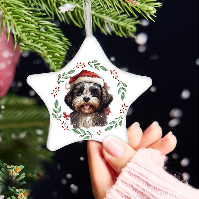 Christmas Cute Shih Tzu Dog Personalised Ceramic Tree Decoration (Creator Uploaded)