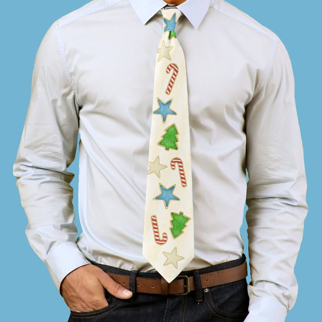 Christmas Cute Simple Whimsical Cookie Cutouts Tie (Christmas holiday cookies pattern neck tie)