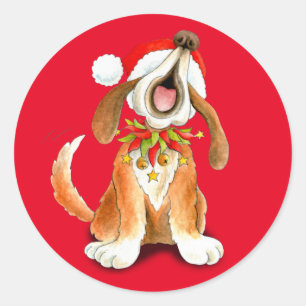 Christmas cute singing dog red sticker