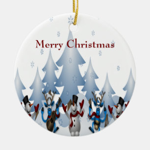 Christmas Cute Snowman and Reindeer Band Ceramic Tree Decoration