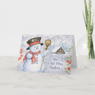 Christmas cute snowman holiday card