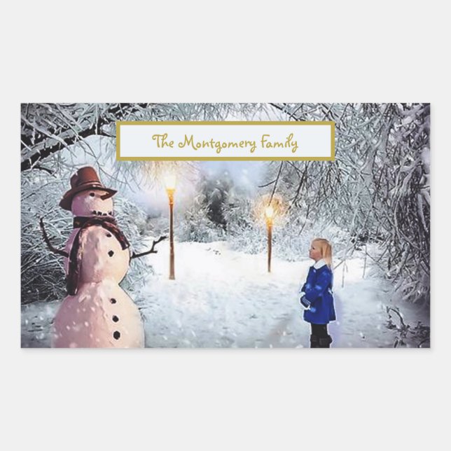Christmas Cute Snowman Rectangular Sticker (Front)