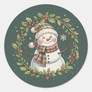 Christmas Cute Snowman Winter Season Holiday Classic Round Sticker
