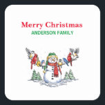 Christmas Cute Snowman With Birds On His Arms    S Square Sticker<br><div class="desc">Super Cute Snowman With Birds On His Arms Sticker That You Can Personalise it.</div>