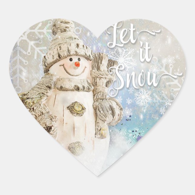 Christmas Cute Snowman with Snowflakes Heart Sticker (Front)