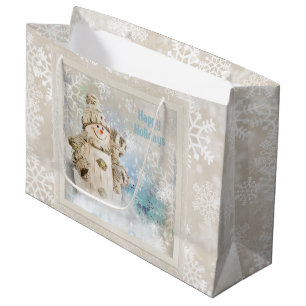 Christmas Cute Snowman with Snowflakes Large Gift Bag