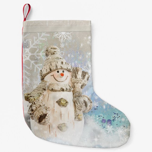 Christmas Cute Snowman with Snowflakes Small Christmas Stocking (Front)
