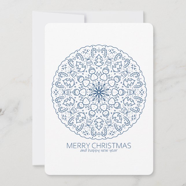 Christmas Cute Snowmen Hand Drawn Mandala Holiday Card (Front)