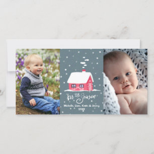 Christmas Cute Snowy House Custom 2 Photos Holiday Card