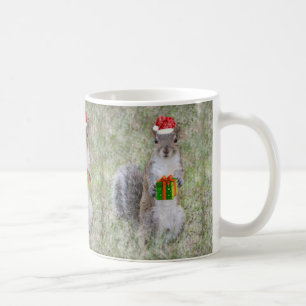 Christmas cute squirrel with the gift coffee mug