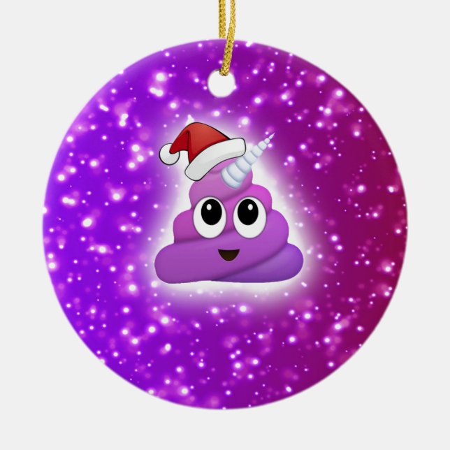 Christmas Cute Unicorn Poop Emoji Glow Ceramic Tree Decoration (Front)