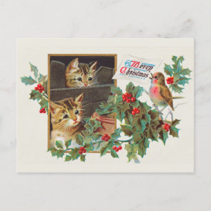 Christmas Cute Vintage Cat Postcard