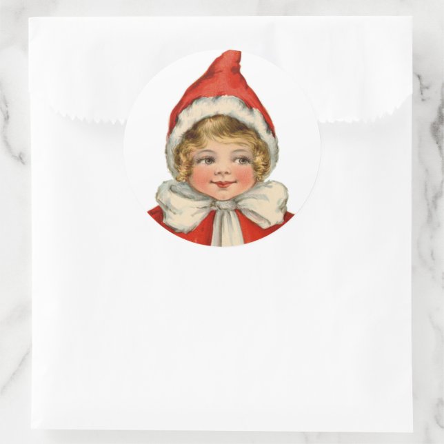 Christmas Cute Vintage Elf Girl Classic Round Sticker (Bag)